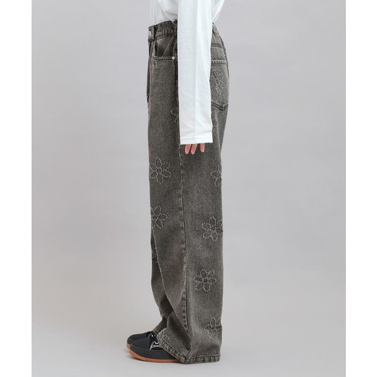 フラワー柄デニムロングパンツ | PINK-latte | 詳細画像2 