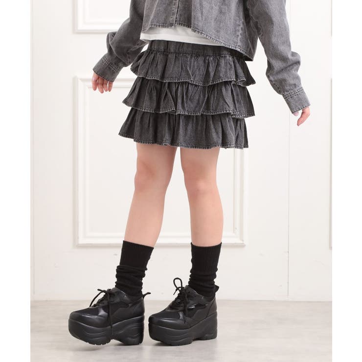 ブラック(419) | デニムティアードスカート | PINK-latte