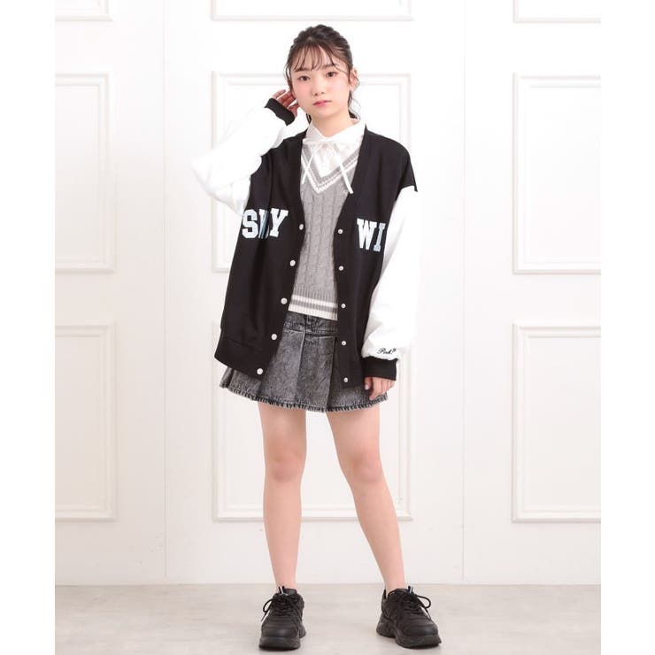 Vネックカレッジアップリケ裏毛カーディガン | PINK-latte | 詳細画像15 