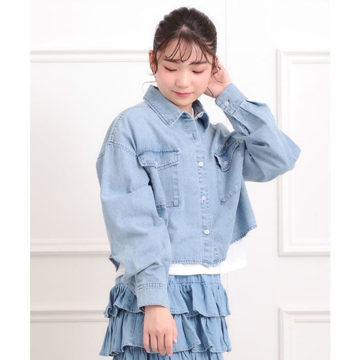 ブルー(493) | 【セットアイテム】短丈デニムシャツ＋ロンT | PINK-latte