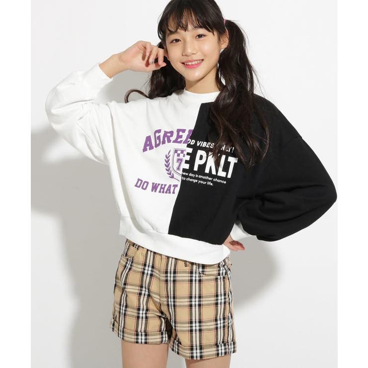 激安先着 ☆ニコラ掲載☆半分切替裏毛 トップス[品番：WRDW0074637]｜PINK 140（135～144cm）