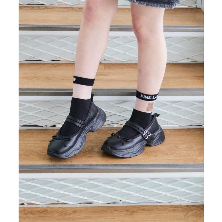 ブラック(019) | ブロケットスニーカーパンプス | PINK-latte