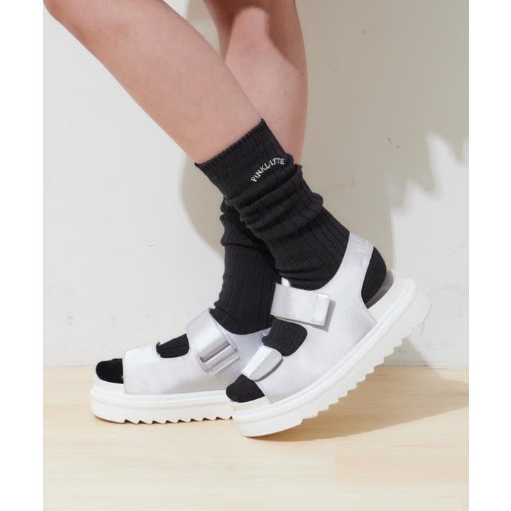 ブラック(019) | 【30cm丈】カレッジロゴルーズソックス | PINK-latte