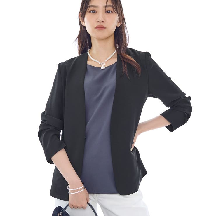 ブラック(019) | 【洗える／UVケア】ノーカラー ナロージャケット | THE SHOP TK