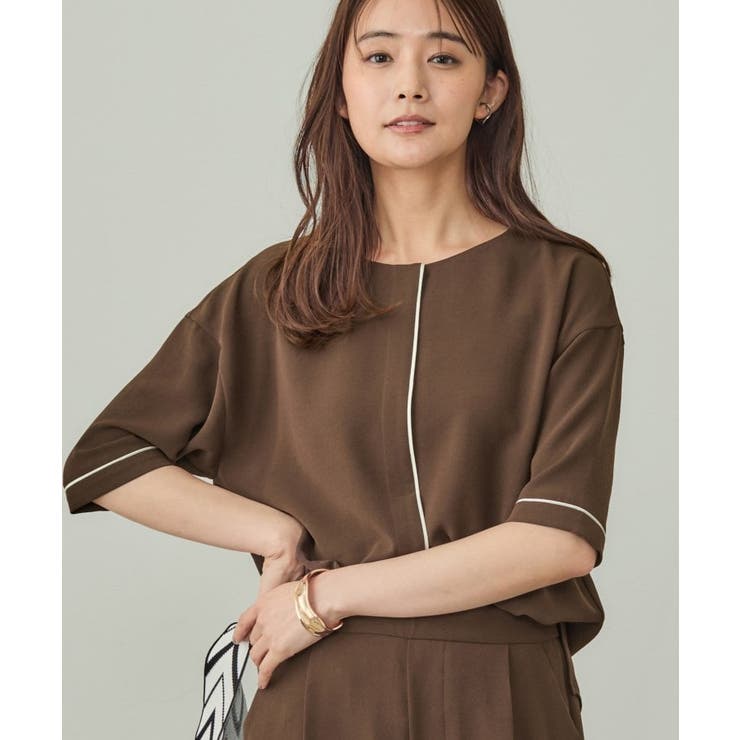 ブラウン(044) | 【UVケア／吸水速乾】サテンラインブラウス | THE SHOP TK