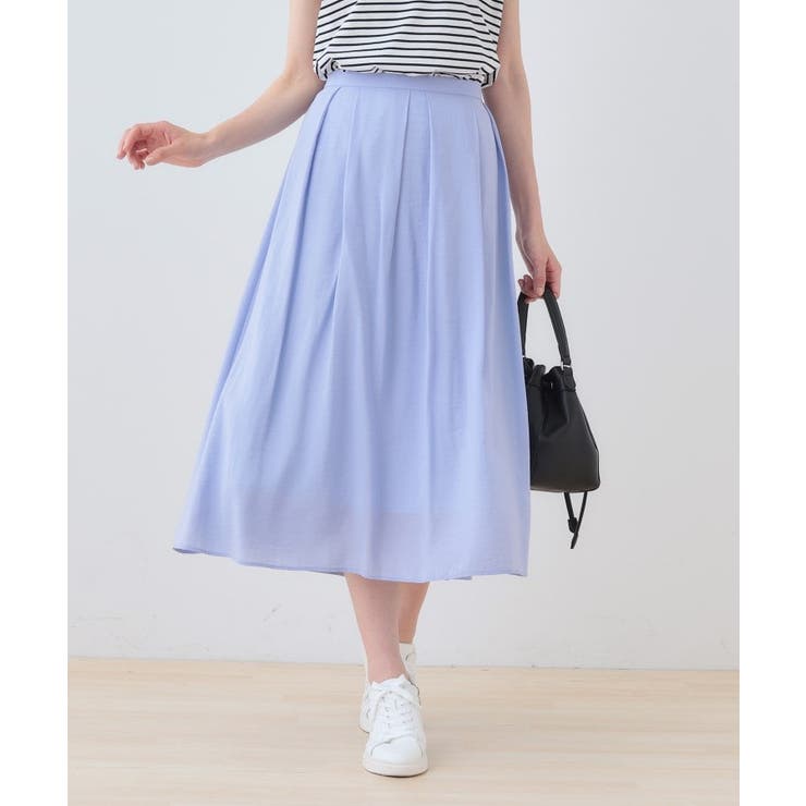 サックスブルー(090) | 【洗える／SETUP可能】シアータックフレアスカート | THE SHOP TK
