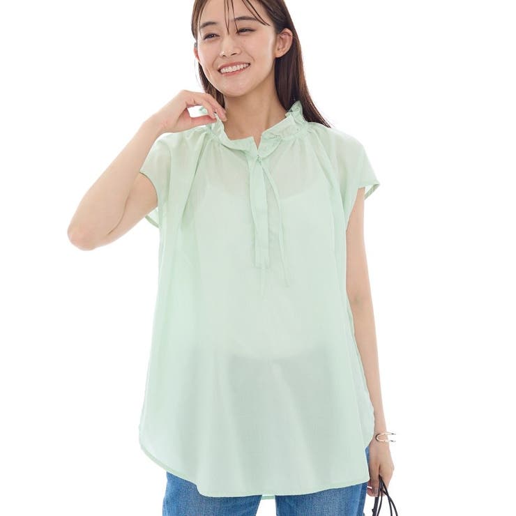 ミントグリーン(321) | フリル衿ギャザーブラウス | THE SHOP TK