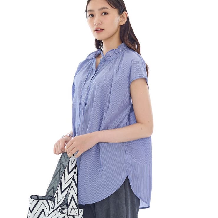 ブルー(391) | フリル衿ギャザーブラウス | THE SHOP TK