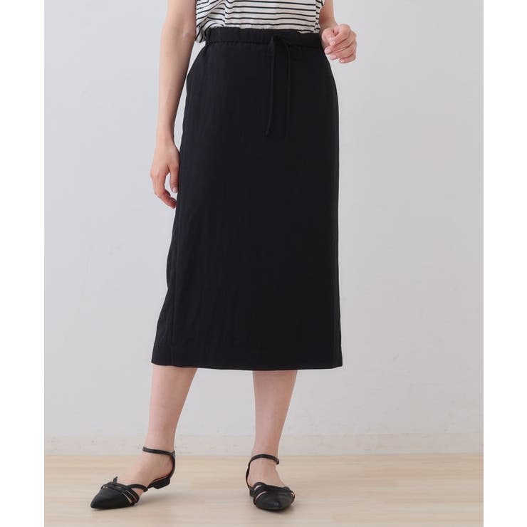ブラック(019) | 【シワになりにくい】コットンライクストレートスカート | THE SHOP TK