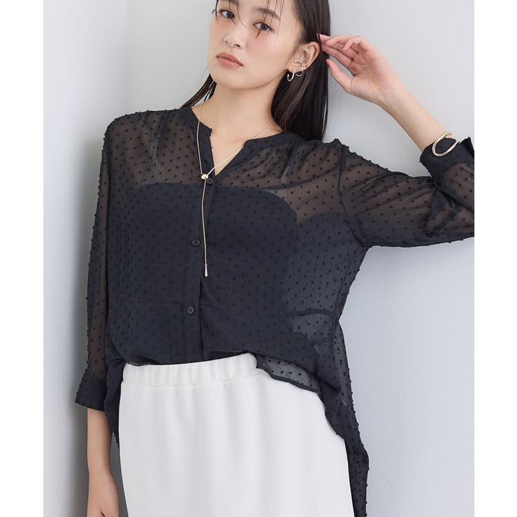 ブラック(019) | シアードット切り替えブラウス | THE SHOP TK