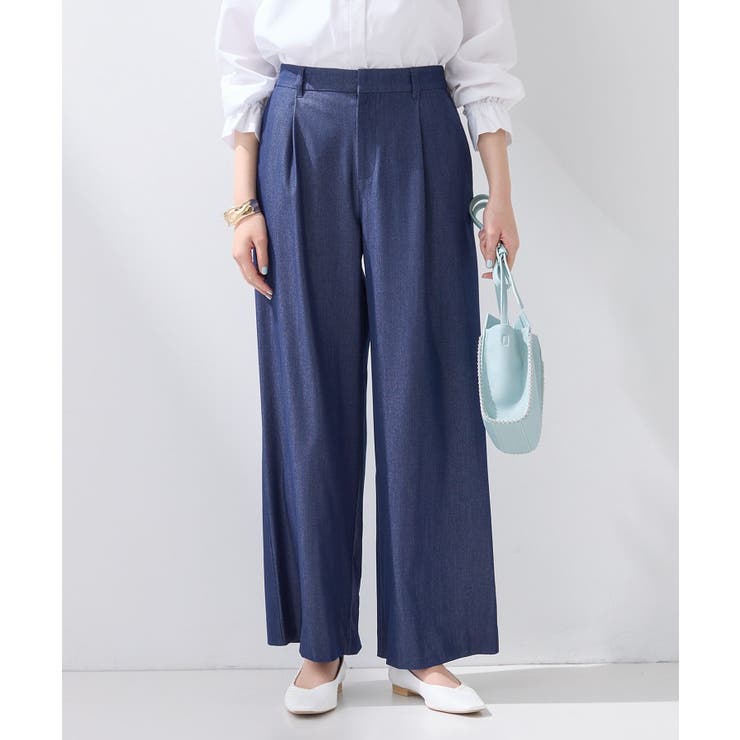 ブルー(493) | 【デニム調素材】きれいめワイドパンツ | THE SHOP TK