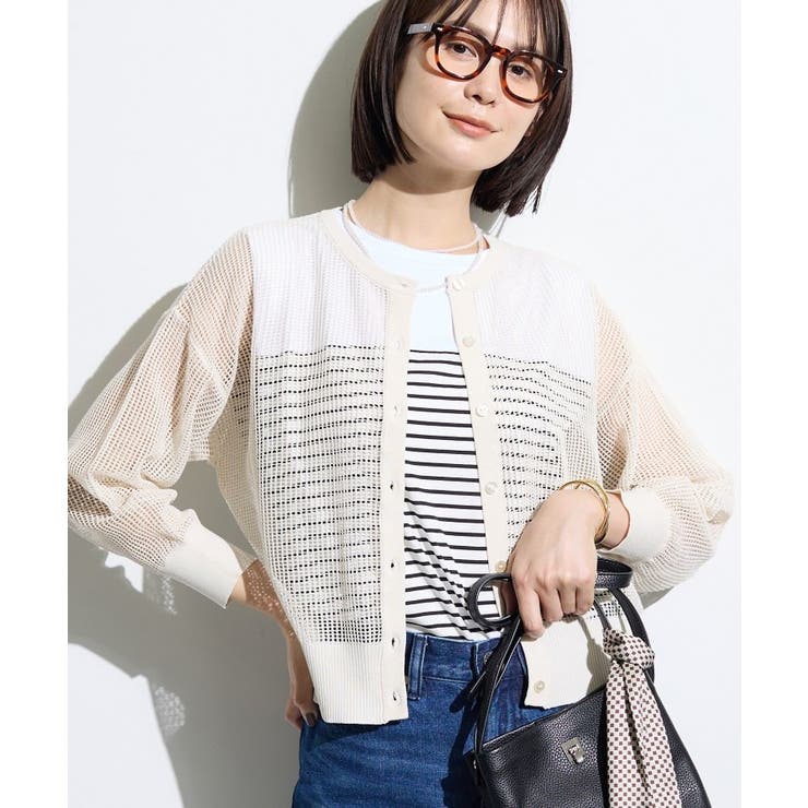 グレージュ(050) | 【大人シアー】メッシュ編みニットカーディガン | THE SHOP TK
