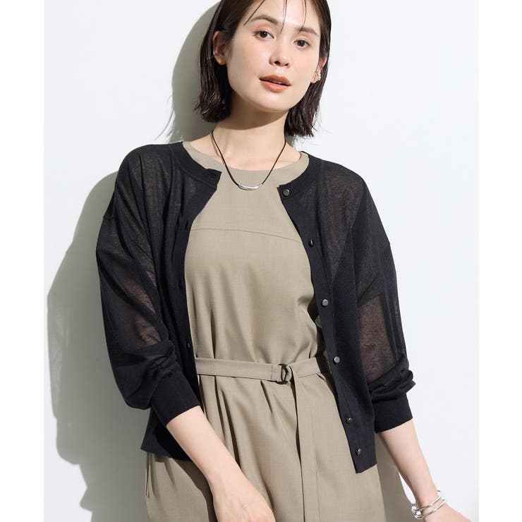 ブラック(019) | 【麻混／シアー】丸首ニットカーディガン | THE SHOP TK