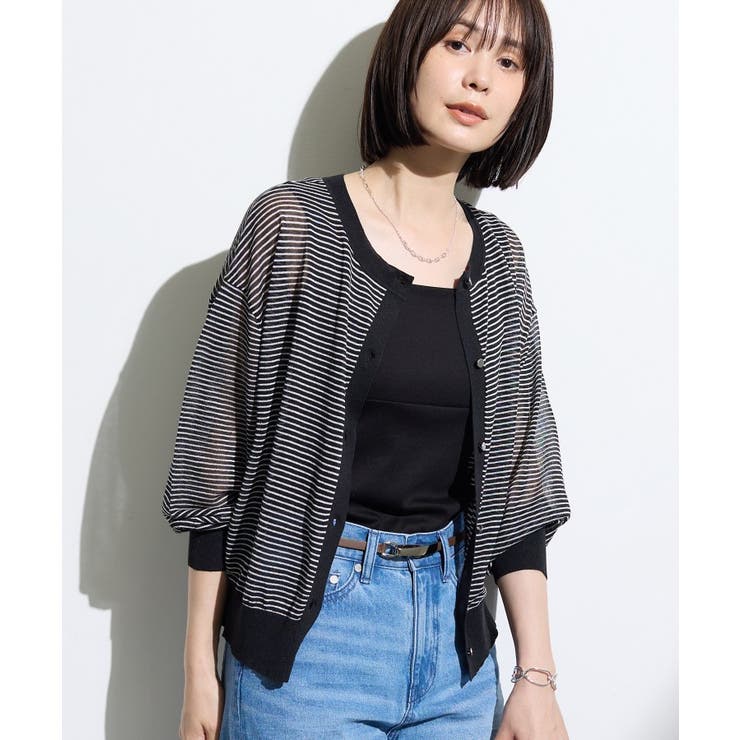 ブラック(319) | 【麻混／シアー】丸首ニットカーディガン | THE SHOP TK
