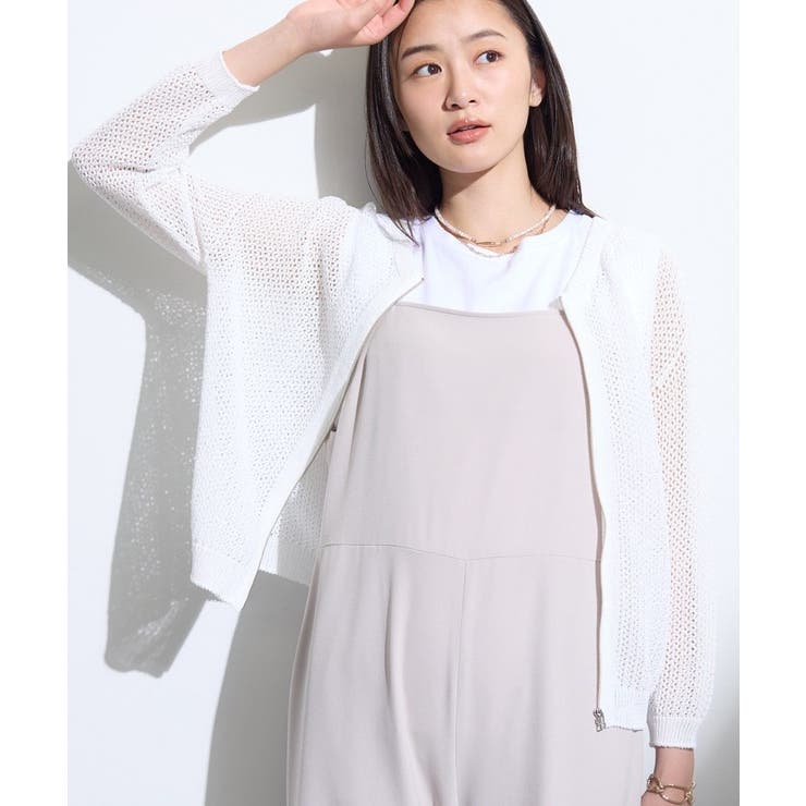 ホワイト(001) | 【軽羽織／着映え】メッシュ編みニットブルゾン | THE SHOP TK