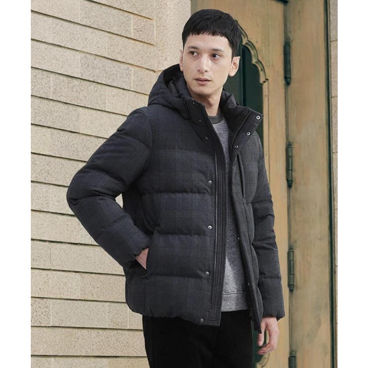 チャコールグレー(214) | ウールライク チェック ダウン ブルゾン | TAKEO KIKUCHI