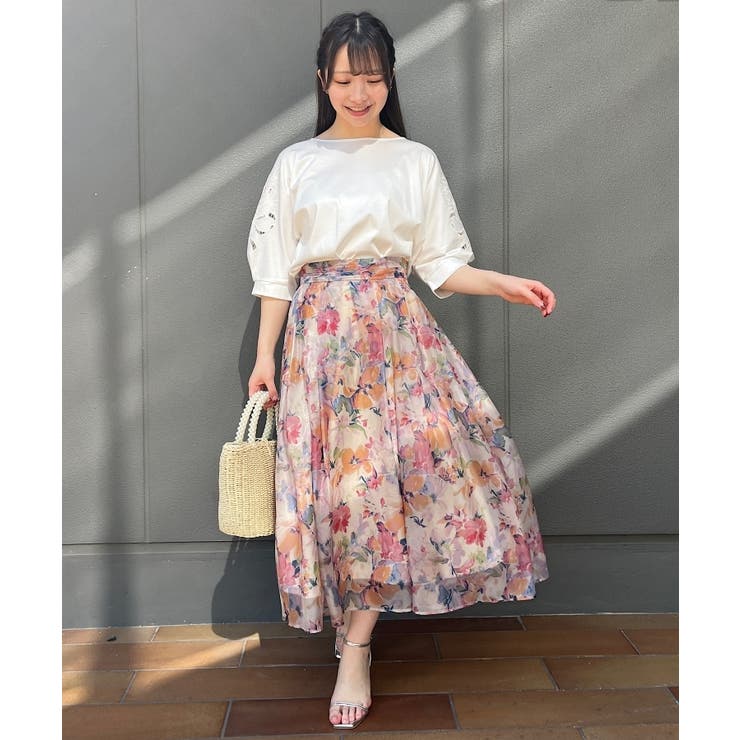 流行に  甘すぎない大人の花柄】Summerオーガンフルールスカート[品番 スカート