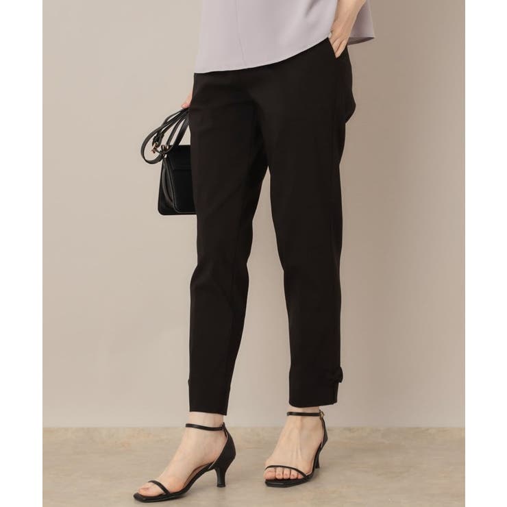 ブラック(019) | 【らくちん・キレイ見え】リボンハイパーストレッチパンツ | Couture brooch