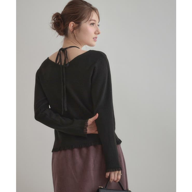 【大人可愛い・リボン取り外し可】前後2WAYラメリブ シアープチフリルニット | Couture brooch | 詳細画像20 