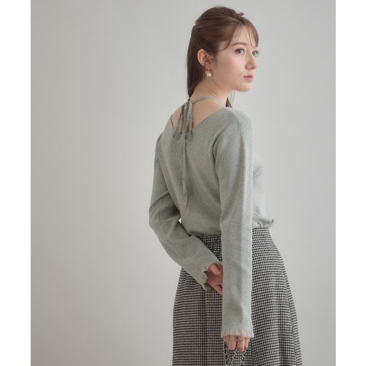 【大人可愛い・リボン取り外し可】前後2WAYラメリブ シアープチフリルニット | Couture brooch | 詳細画像35 