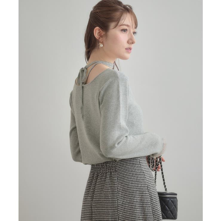 【大人可愛い・リボン取り外し可】前後2WAYラメリブ シアープチフリルニット | Couture brooch | 詳細画像47 