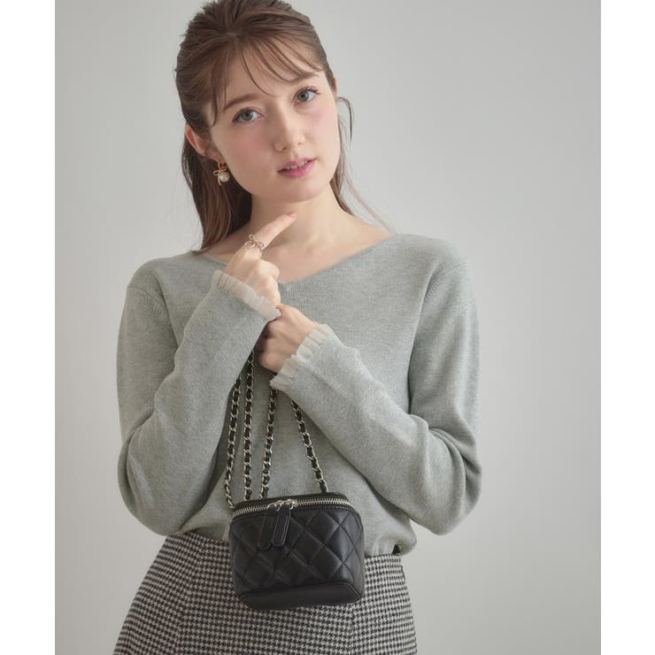 【大人可愛い・リボン取り外し可】前後2WAYラメリブ シアープチフリルニット | Couture brooch | 詳細画像37 