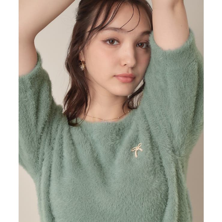 【着映え・5分袖・フェミニン】ラメフェザー半袖ニット | Couture brooch | 詳細画像15 