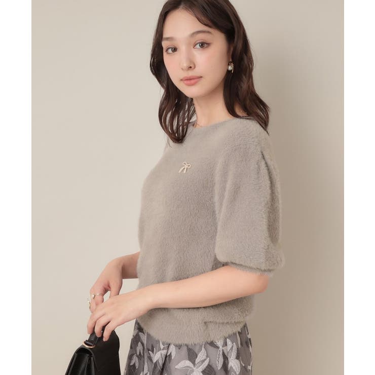 【着映え・5分袖・フェミニン】ラメフェザー半袖ニット | Couture brooch | 詳細画像28 