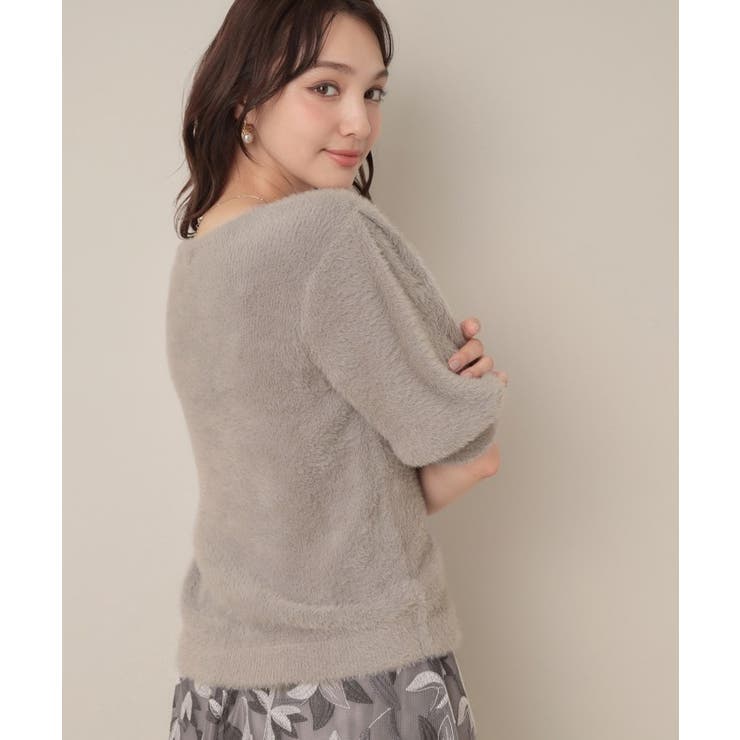 【着映え・5分袖・フェミニン】ラメフェザー半袖ニット | Couture brooch | 詳細画像29 