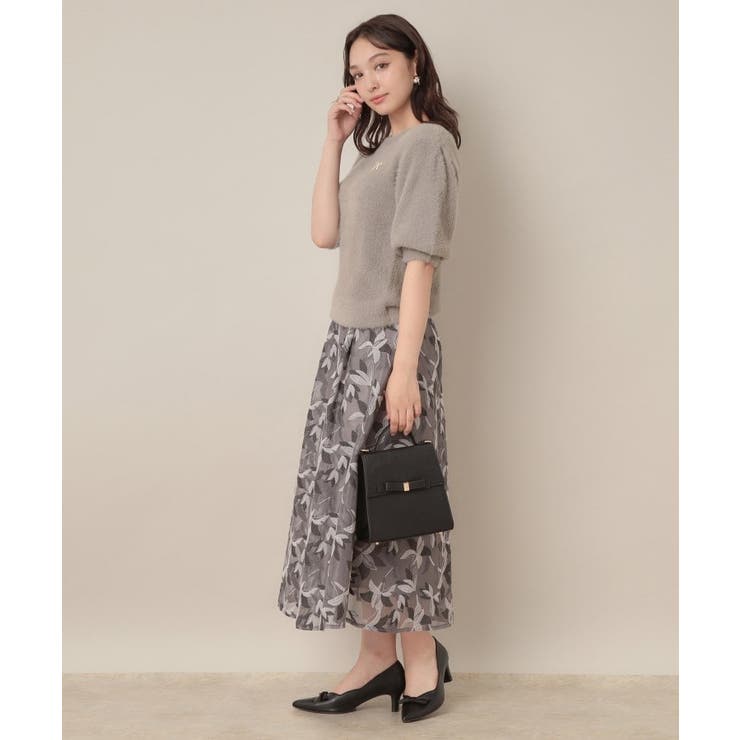 【着映え・5分袖・フェミニン】ラメフェザー半袖ニット | Couture brooch | 詳細画像25 