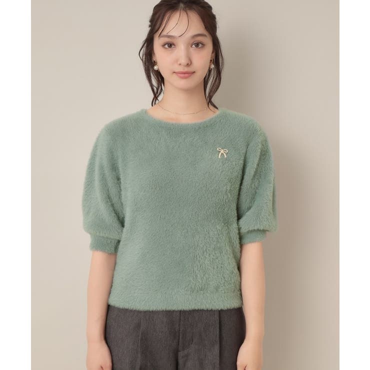 【着映え・5分袖・フェミニン】ラメフェザー半袖ニット | Couture brooch | 詳細画像41 