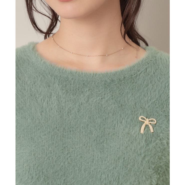 【着映え・5分袖・フェミニン】ラメフェザー半袖ニット | Couture brooch | 詳細画像44 