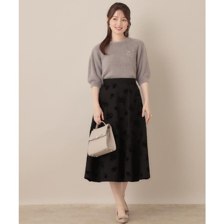 【着映え・5分袖・フェミニン】ラメフェザー半袖ニット | Couture brooch | 詳細画像30 