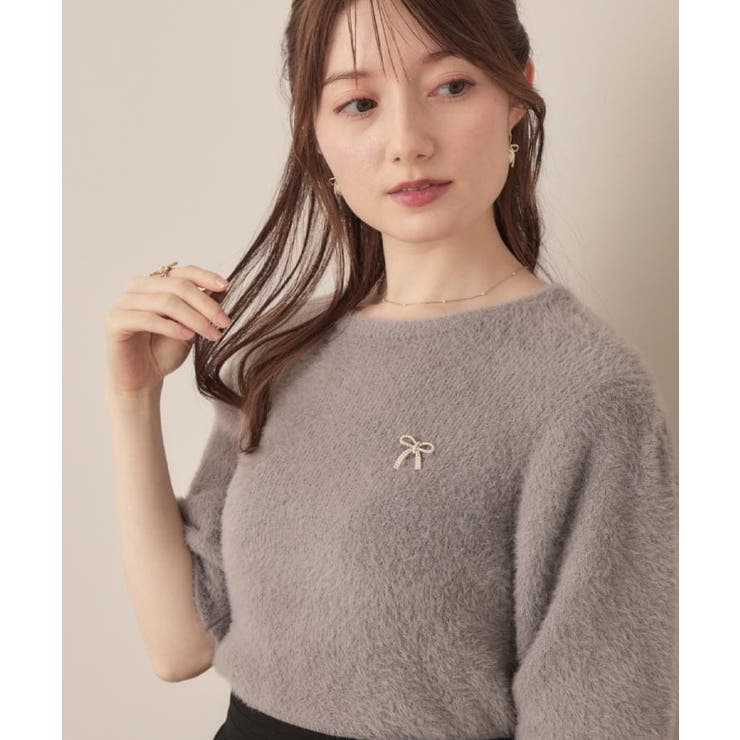 【着映え・5分袖・フェミニン】ラメフェザー半袖ニット | Couture brooch | 詳細画像32 