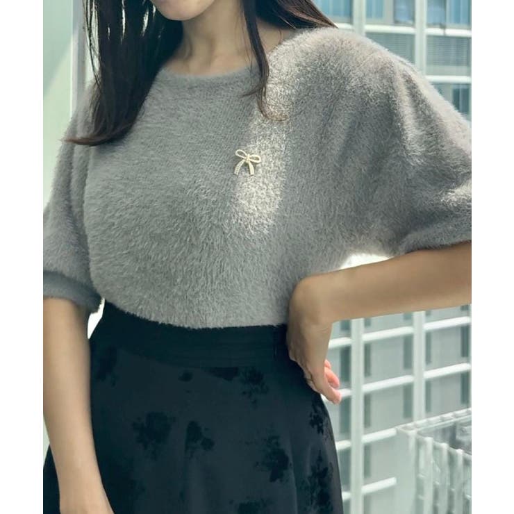 【着映え・5分袖・フェミニン】ラメフェザー半袖ニット | Couture brooch | 詳細画像37 