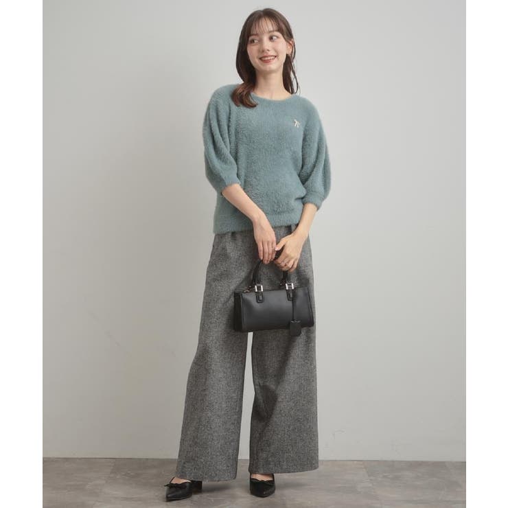 【着映え・5分袖・フェミニン】ラメフェザー半袖ニット | Couture brooch | 詳細画像17 