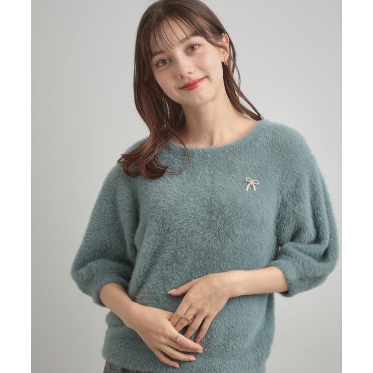 【着映え・5分袖・フェミニン】ラメフェザー半袖ニット | Couture brooch | 詳細画像18 