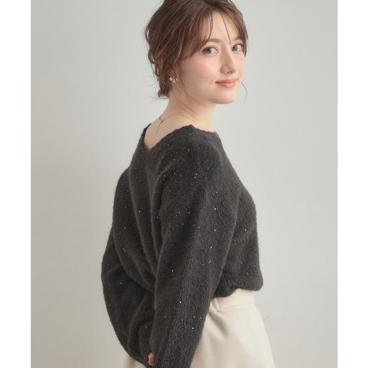 【前後2WAY】スパンコールラメフェザー ニット | Couture brooch | 詳細画像25 