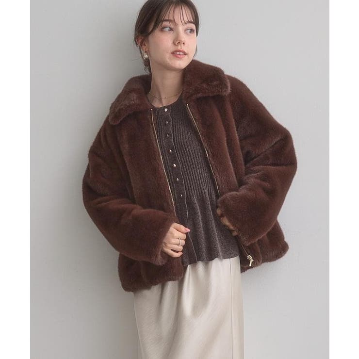 ブラウン(043) | 【ふわふわ・上品】ミンクフェイクファーアウター | Couture brooch