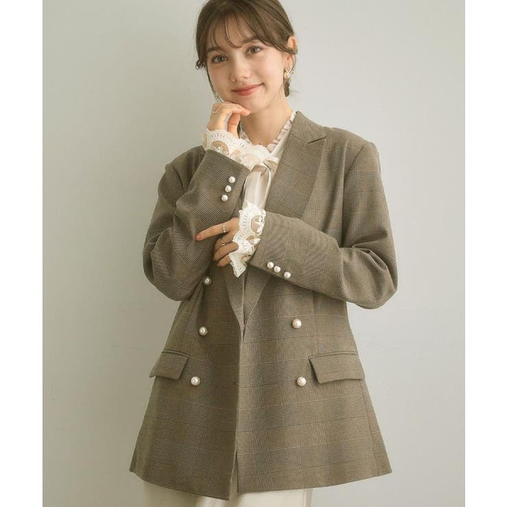トープ(254) | 【高見え・きれいめ・通勤】レースカフス パール調釦テーラードジャケット | Couture brooch