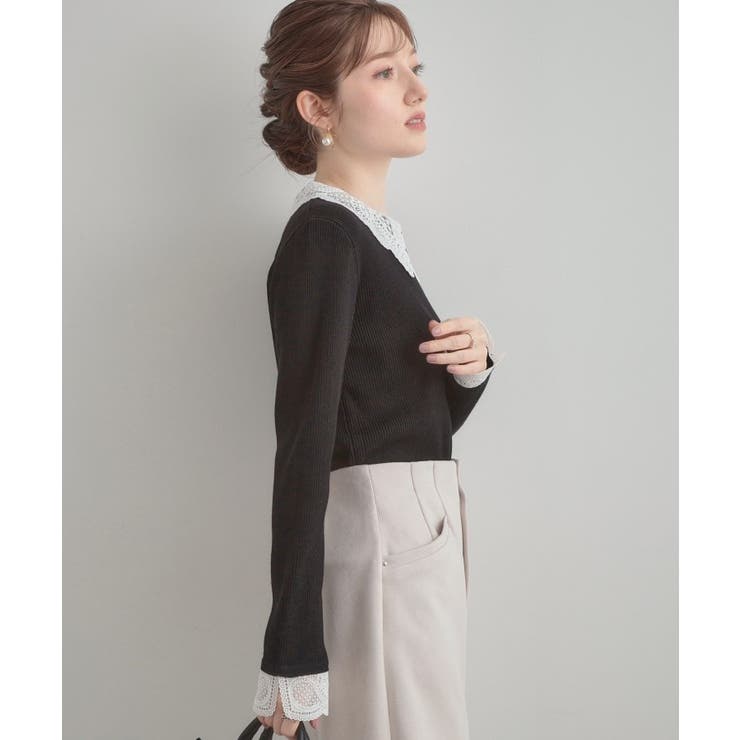 【着映え・フェミニン・通勤】レース衿カフス付きリブニット | Couture brooch | 詳細画像15 