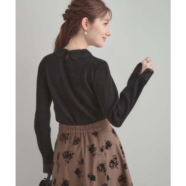 【着映え・フェミニン・通勤】レース衿カフス付きリブニット | Couture brooch | 詳細画像39 