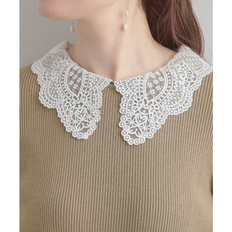 【着映え・フェミニン・通勤】レース衿カフス付きリブニット | Couture brooch | 詳細画像54 