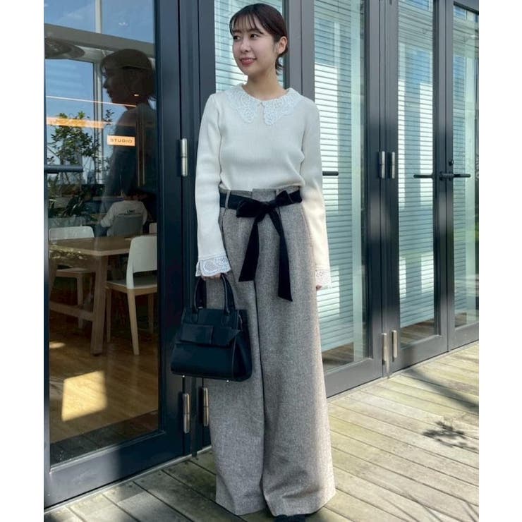 【着映え・フェミニン・通勤】レース衿カフス付きリブニット | Couture brooch | 詳細画像7 