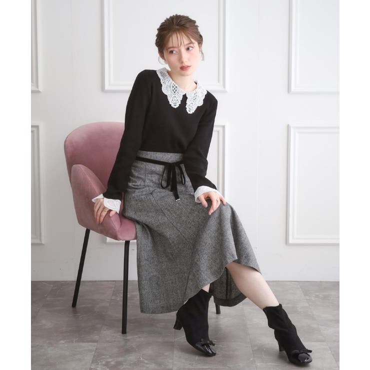 【着映え・フェミニン・通勤】レース衿カフス付きリブニット | Couture brooch | 詳細画像17 