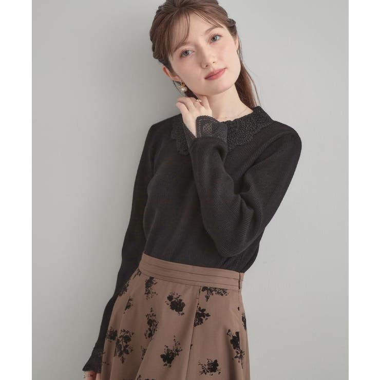 【着映え・フェミニン・通勤】レース衿カフス付きリブニット | Couture brooch | 詳細画像35 