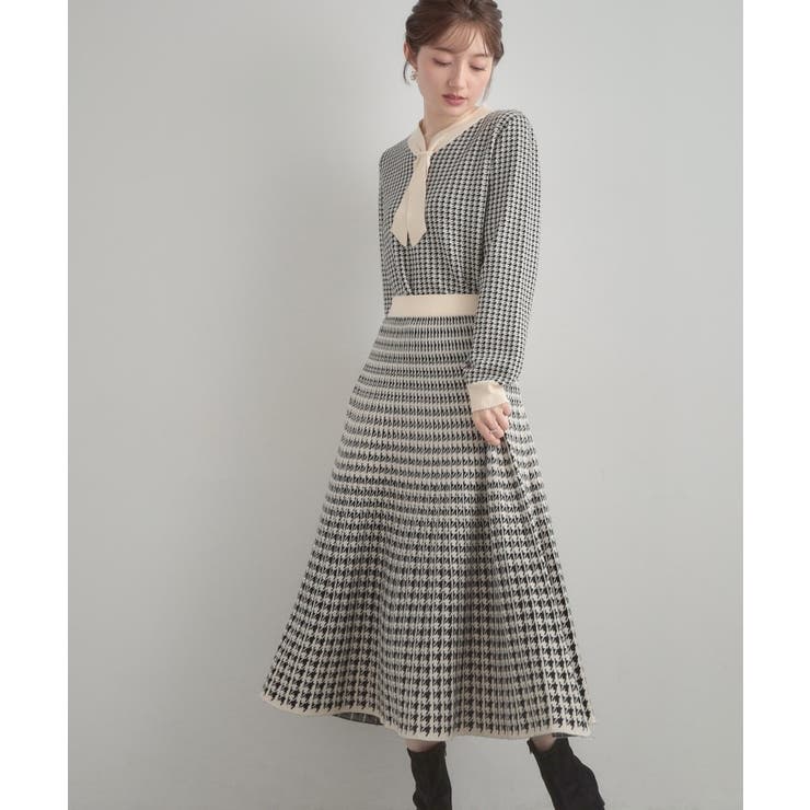 【クラシカル・大人上品】千鳥ジャカードニットプリーツスカート | Couture brooch | 詳細画像1 