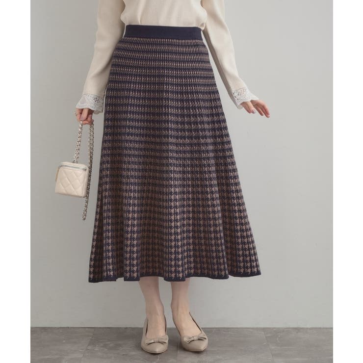 【クラシカル・大人上品】千鳥ジャカードニットプリーツスカート | Couture brooch | 詳細画像15 