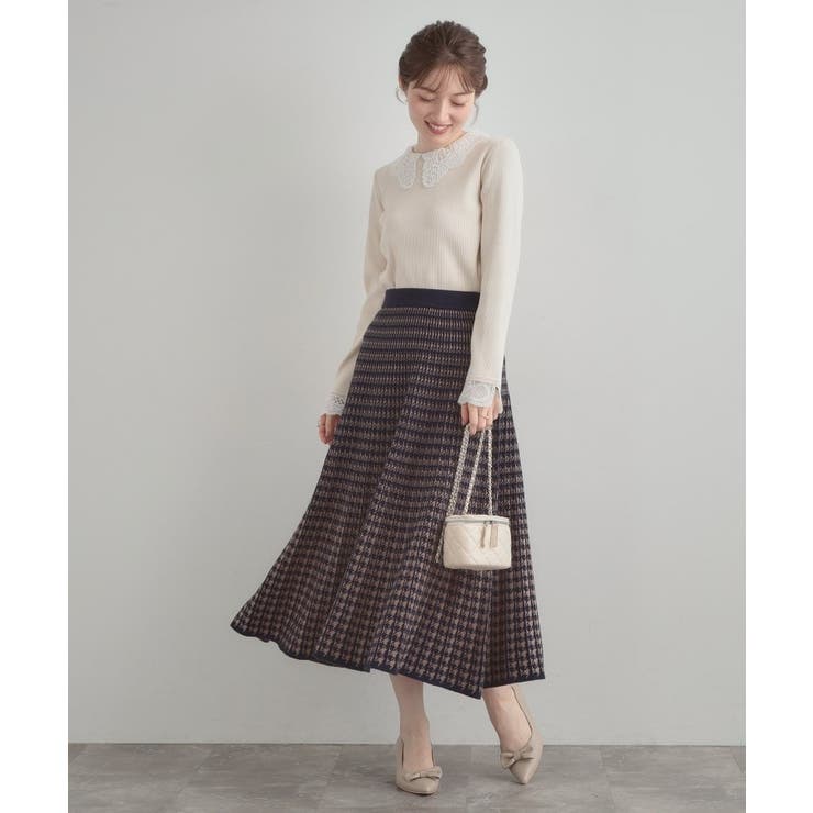 【クラシカル・大人上品】千鳥ジャカードニットプリーツスカート | Couture brooch | 詳細画像12 
