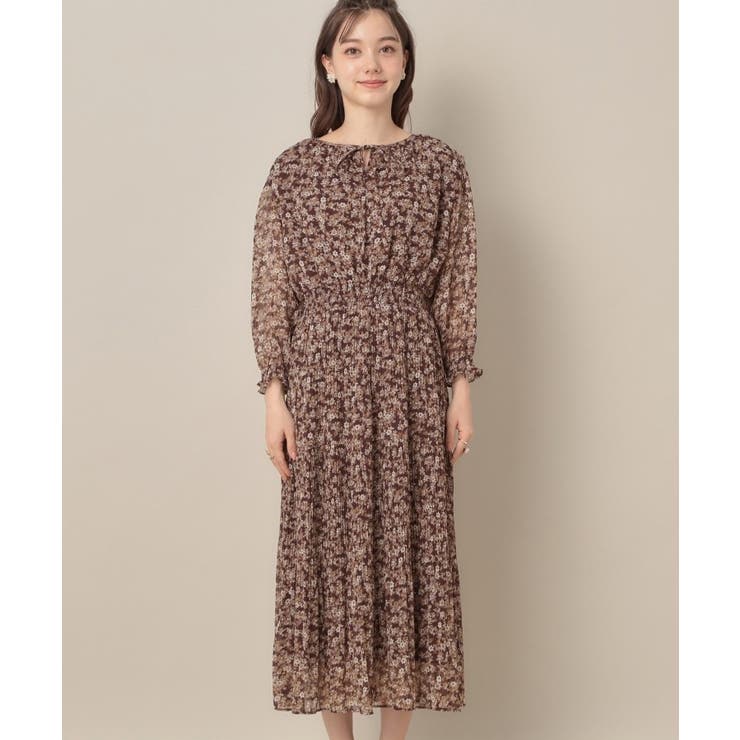 【一枚で着映える・花柄・通勤】前後2WAYシフォン楊柳小花ワンピース | Couture brooch | 詳細画像33 